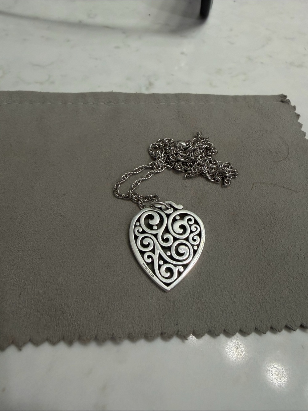 James Avery Silver Heart Scroll Pendant Necklace